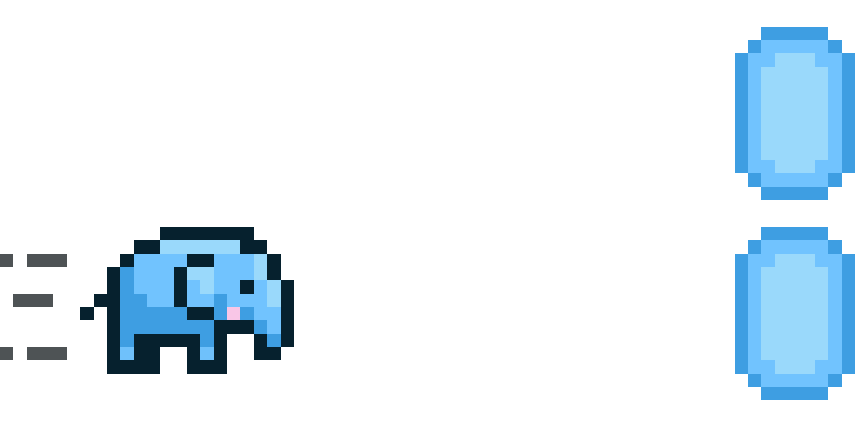 Running & dodging porcelain elephant animation